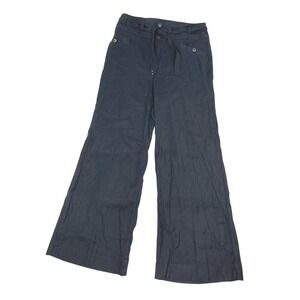 Anthropologie Wide Leg Pants Black Linen‎ Blend US 10 Button Tie Waist Casual